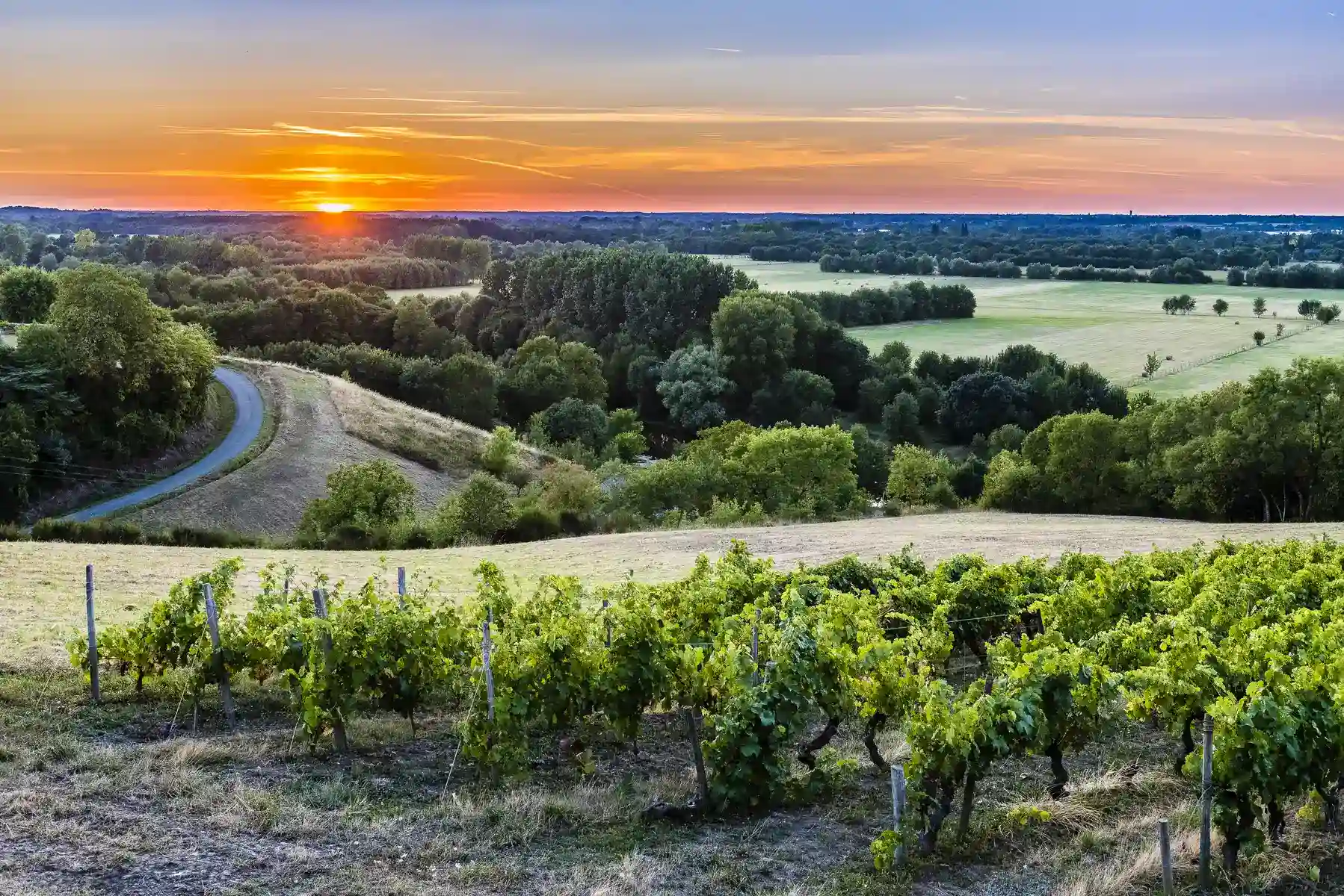 Coucher de soleil sur un Panorama de la Corniche angevine proche du camping